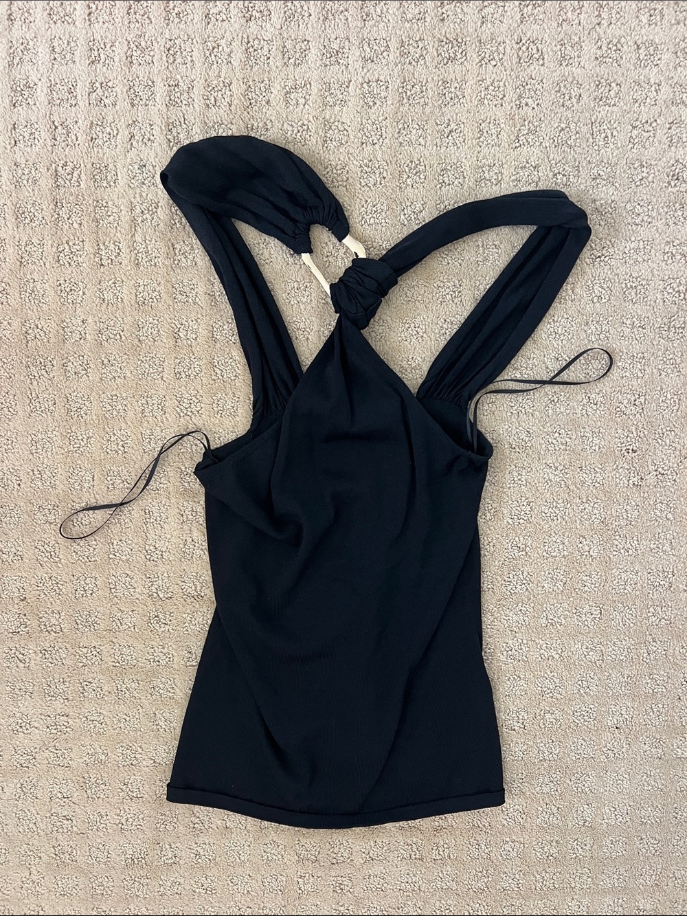 Black Knotted Halter Tank Top